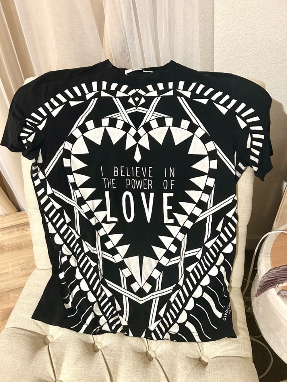 Givenchy Black Tee with White Geometric Print